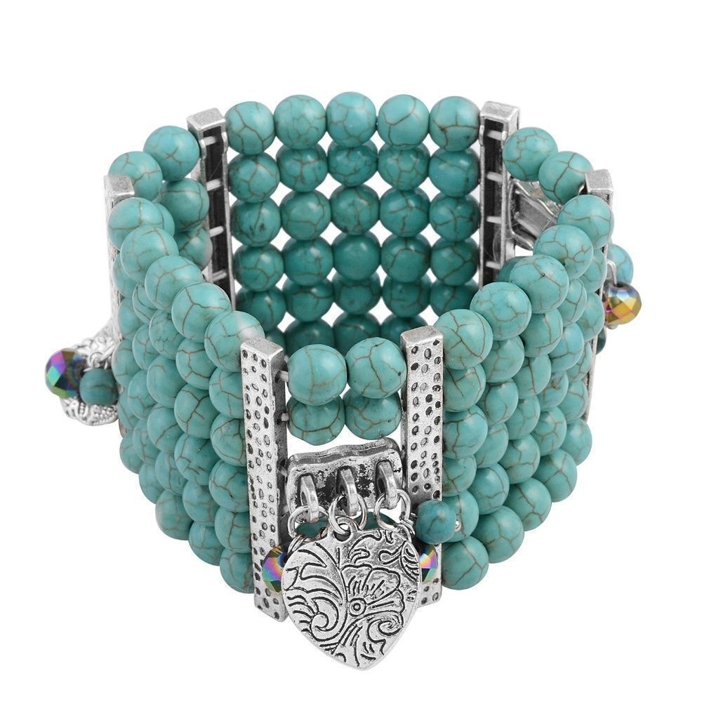 Howlite Glass Bracelet Stretchable Blue